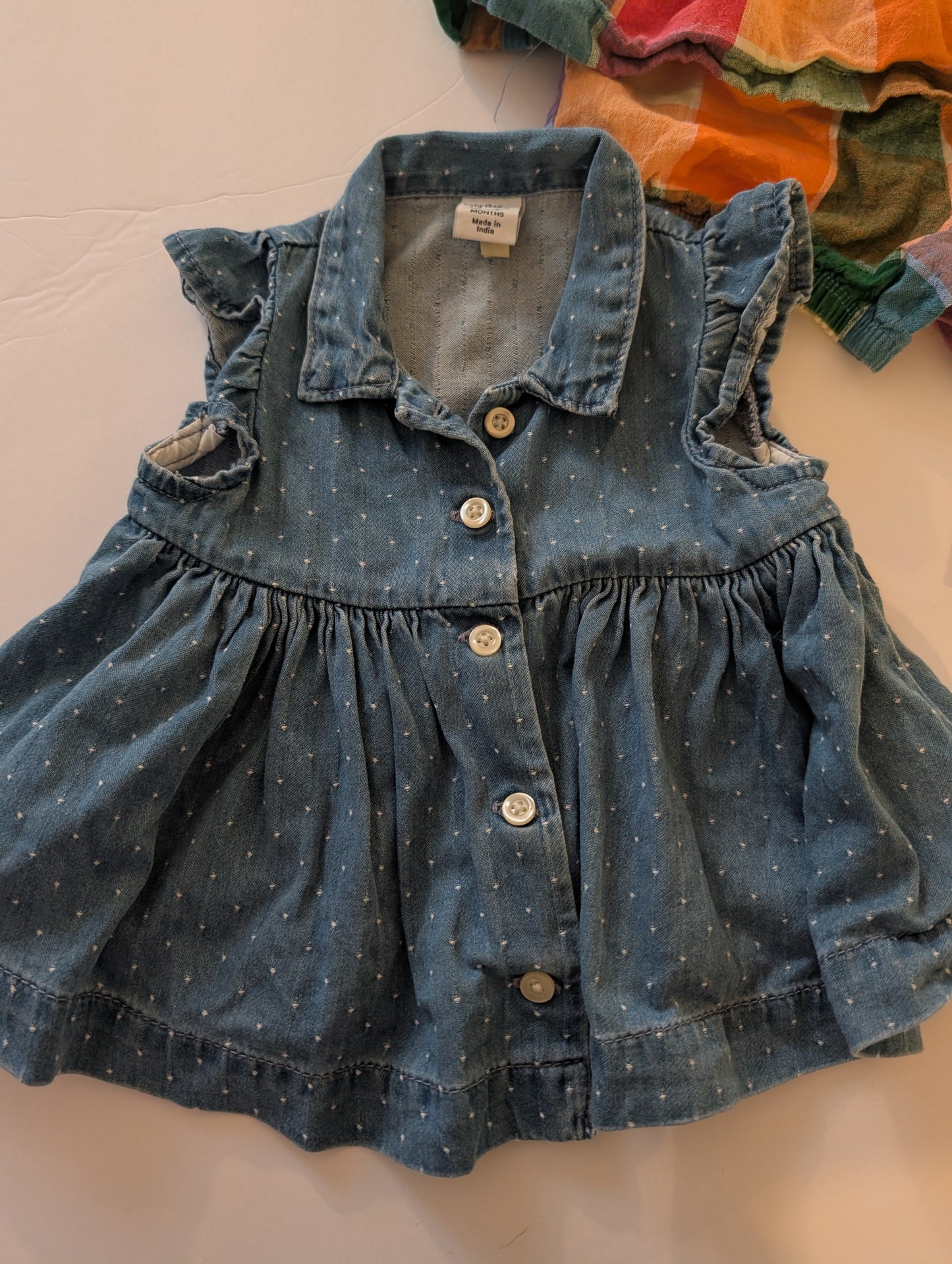 *Reduced* Seller 97 Baby Gap, Jean Polka Dot Dress & Bright Plaid Set, baby girl, size 6mo (item 167)
