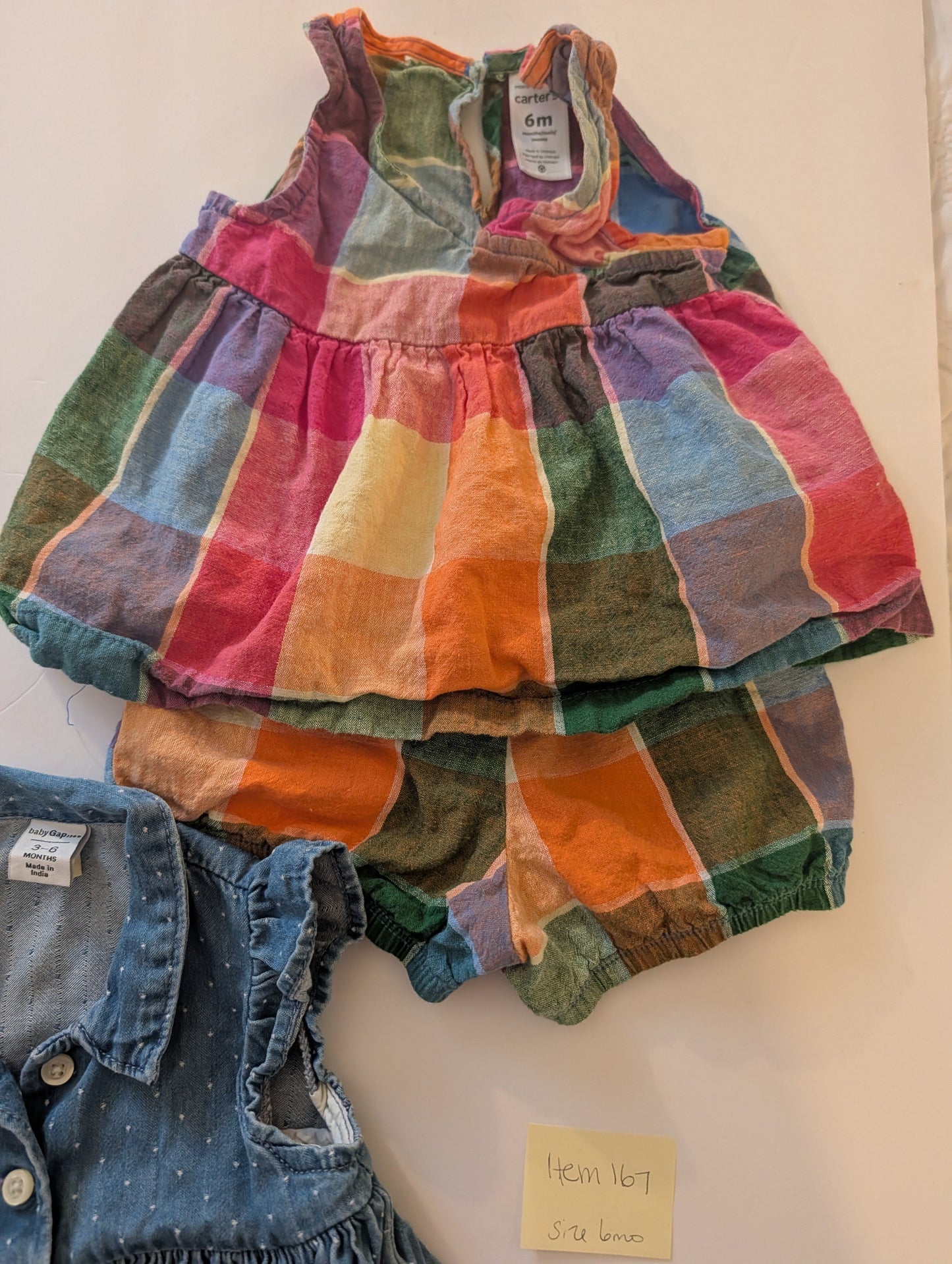 *Reduced* Seller 97 Baby Gap, Jean Polka Dot Dress & Bright Plaid Set, baby girl, size 6mo (item 167)