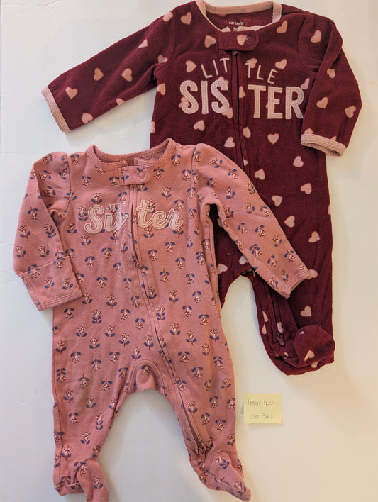 Seller 97, Carter's Lottle Sister Zip footed PJs, baby, size 3mo (item 168)