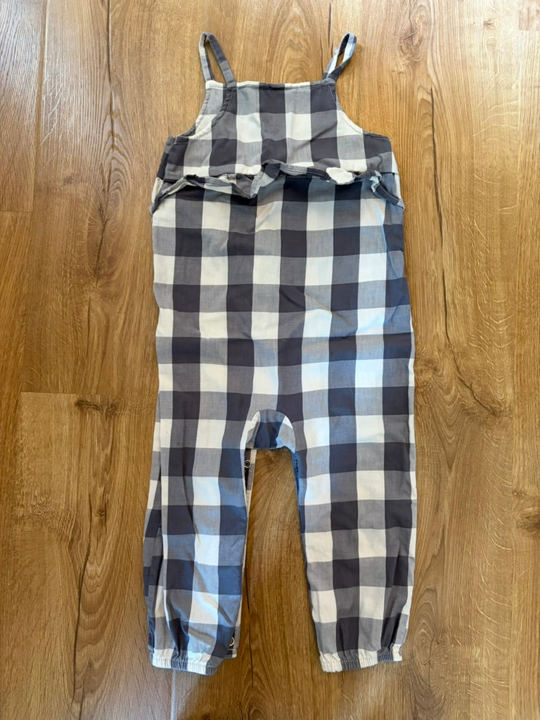 #6 - Carters Grey Buffalo Plaid Girls Romper/Jumper with Ruffles - 24 months