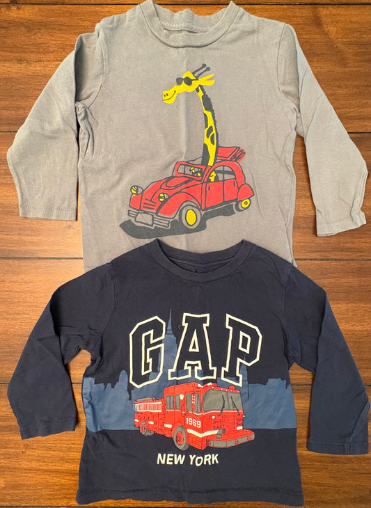 #197 Gap Boys Size 2T Gray & Navy Graphic Long Sleeve T-shirt Bundle