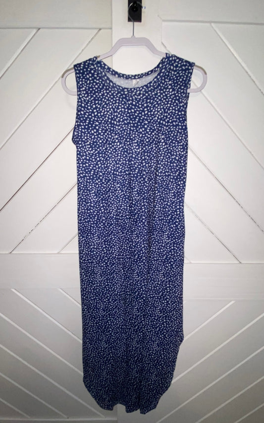 White polka dot / Blue Maxi Dress - Women Medium
