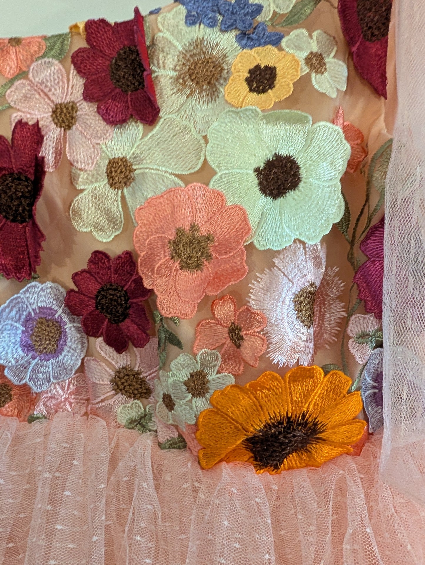 *Reduced* Seller 97, Just Me One Shoulder Floral Applique Top w/Pink Tulle Tiered Bottom Dress, women's, size XL NWT (item 176)