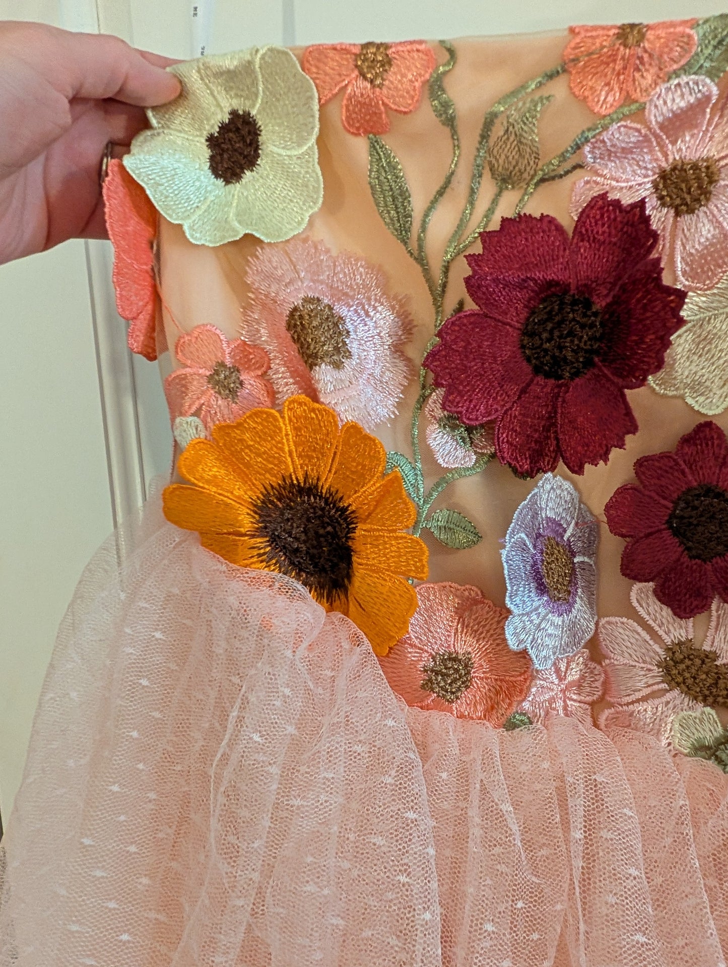 *Reduced* Seller 97, Just Me One Shoulder Floral Applique Top w/Pink Tulle Tiered Bottom Dress, women's, size XL NWT (item 176)