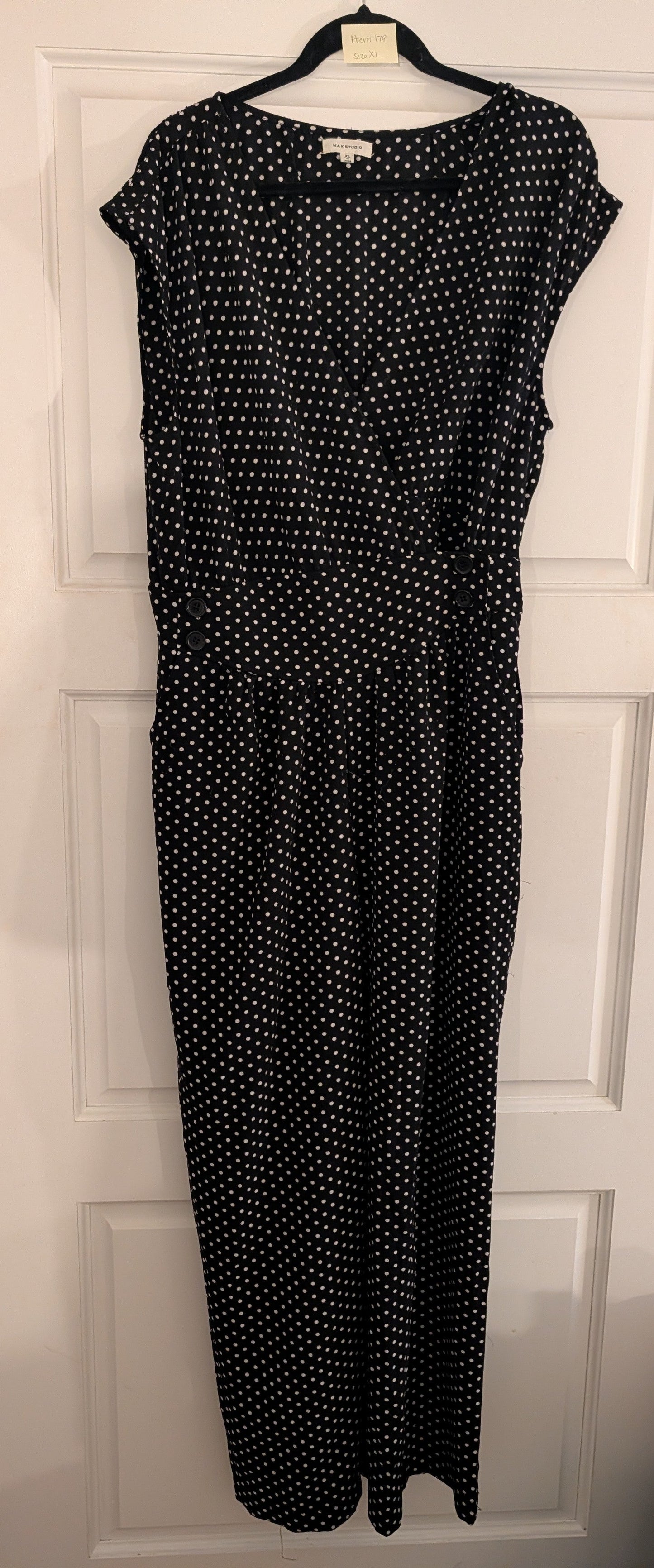Seller 97, Max Studio Black Polka Dot Wide Leg Pant Romper, Women's size XL (item 179)