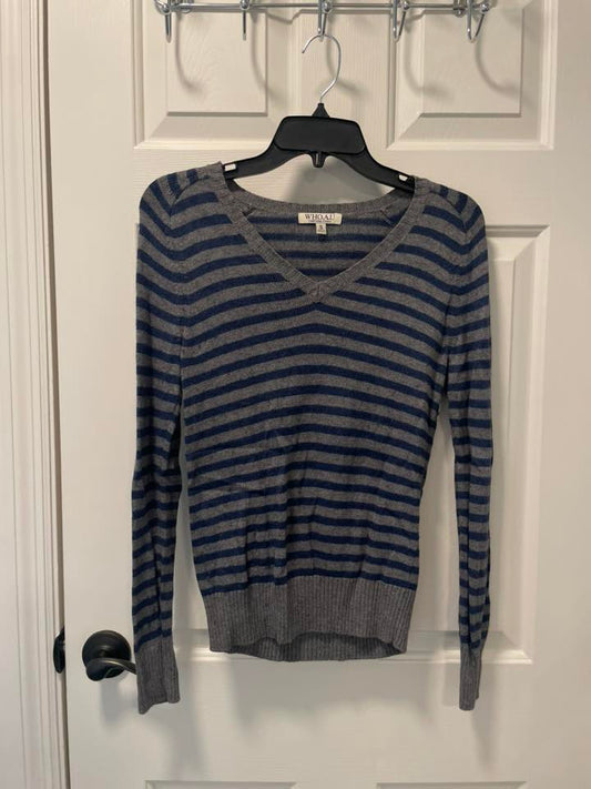 #215 Who.A.U. Blue/Gray Striped Sweater Women's Size Small