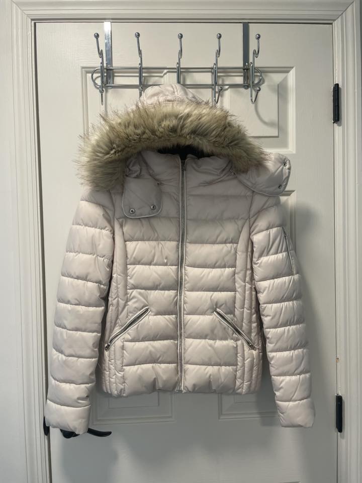 #215 Zara Cream Hooded Puff Jacket Women's Size XS