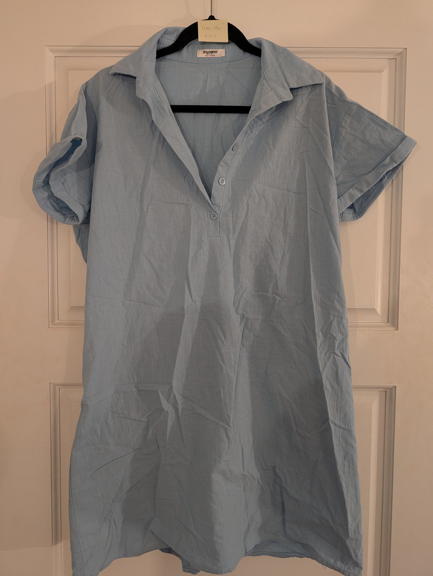 *Reduced* Seller 97, Zeagoo Blue Shirt Dress Women's size L (item 186)