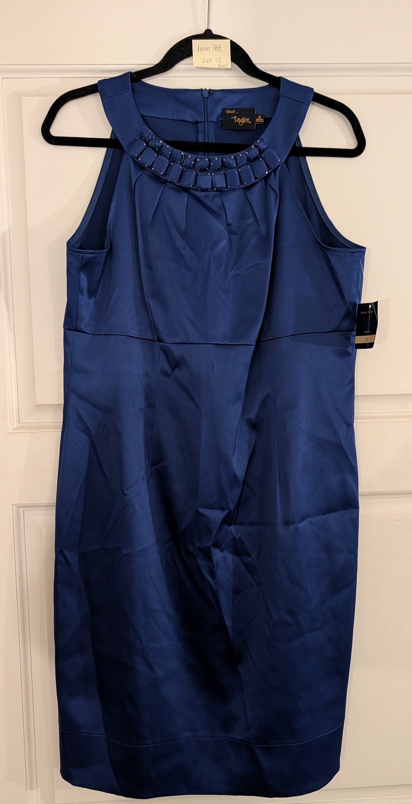 *Reduced* Seller 97, Just Taylor Blue Cocktail Dress w/Jeweled Collar, Women's size 12 (items 188)