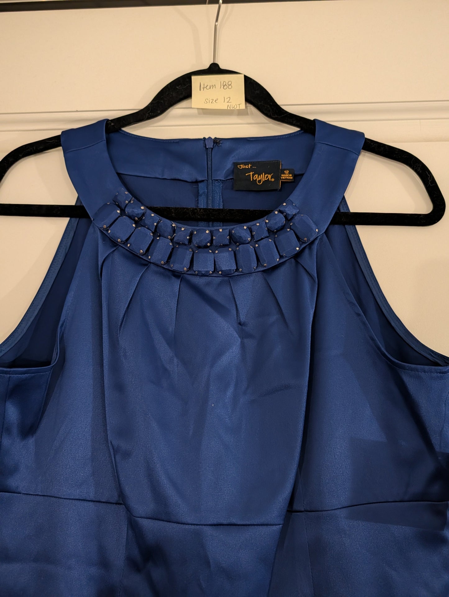 *Reduced* Seller 97, Just Taylor Blue Cocktail Dress w/Jeweled Collar, Women's size 12 (items 188)