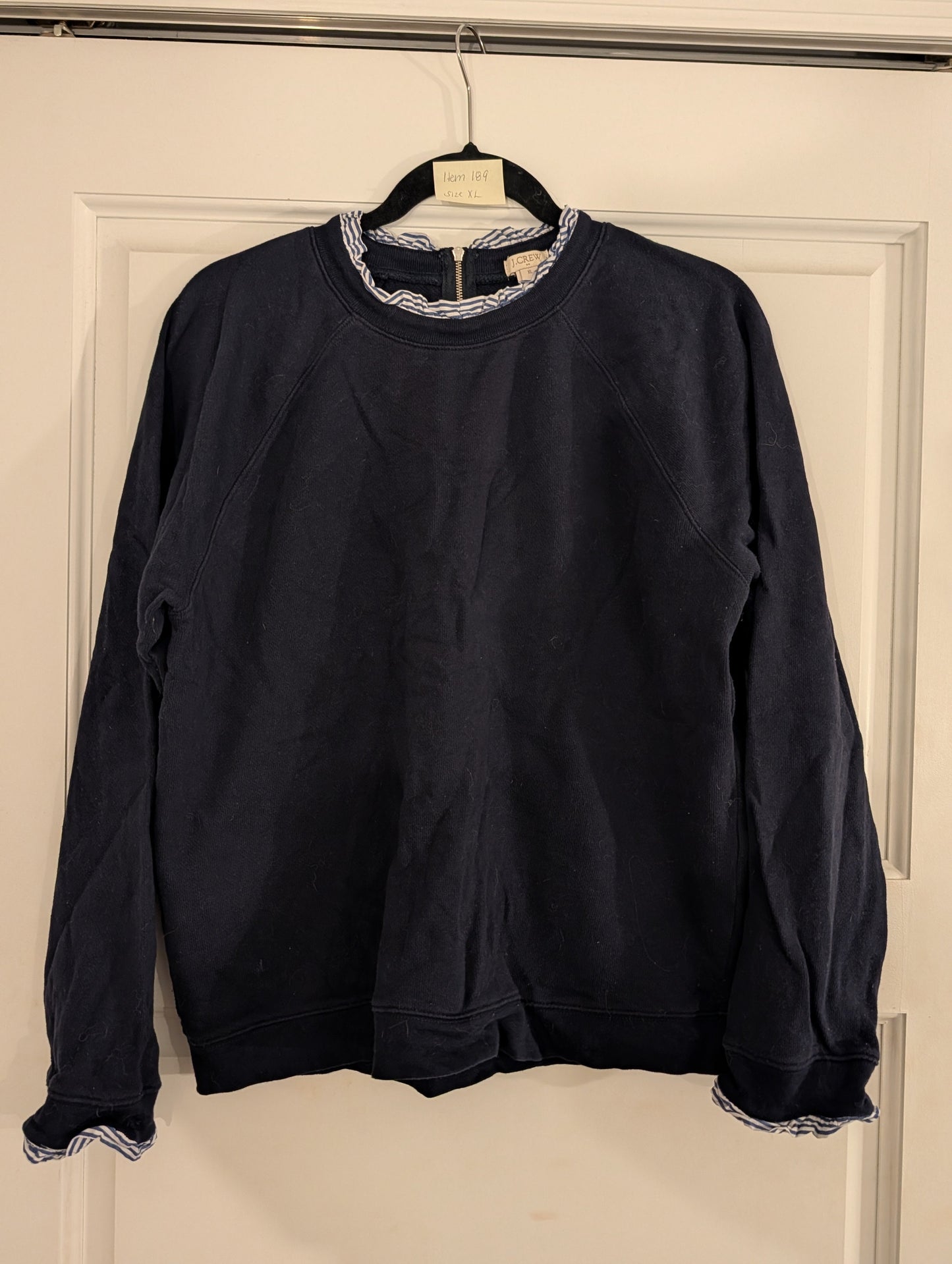 *Reduced* Seller 97, J Crew Blue Crewneck Sweatshirt w/Seersucker Trim, Women, size XL (item 189)