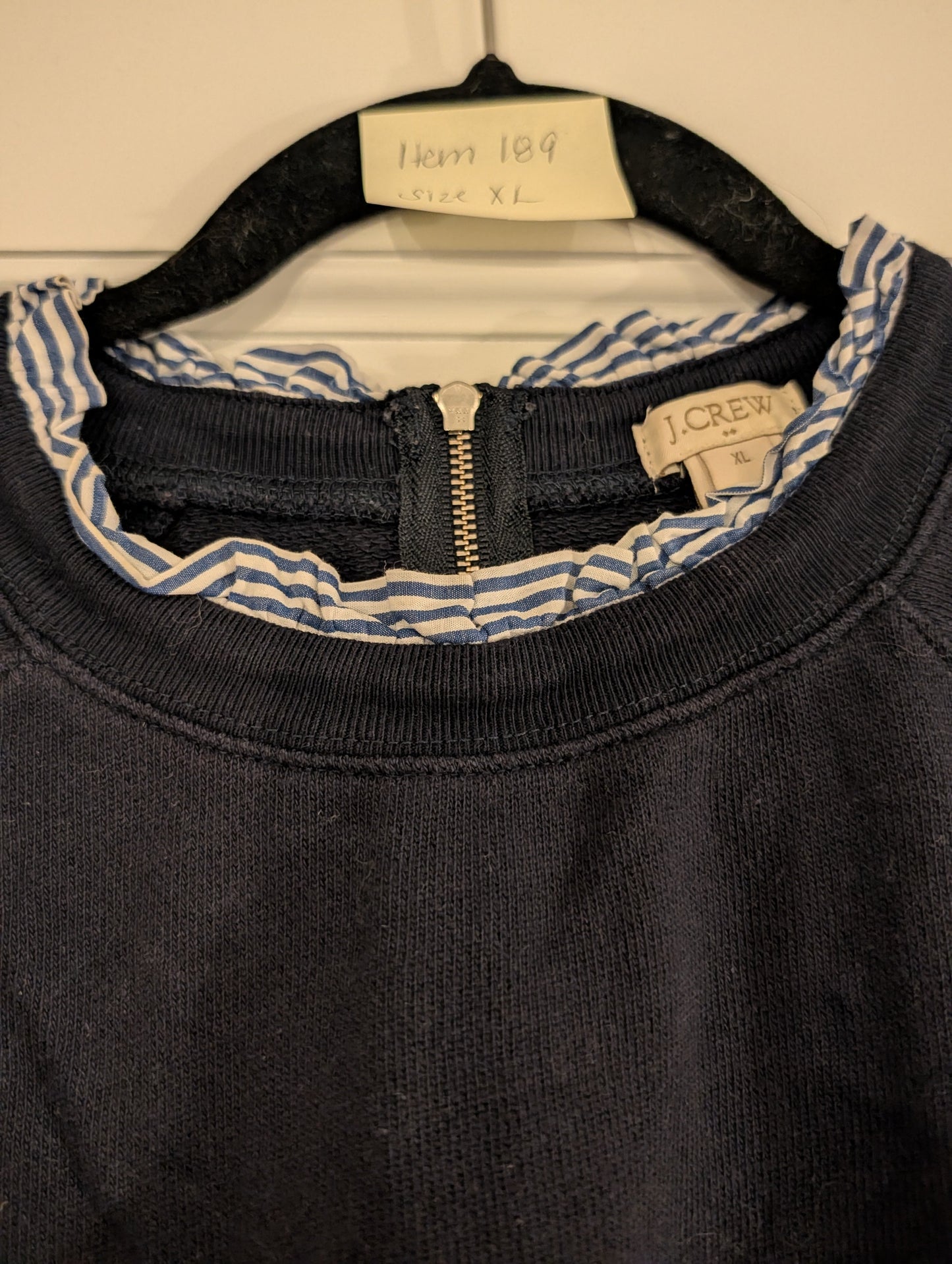 *Reduced* Seller 97, J Crew Blue Crewneck Sweatshirt w/Seersucker Trim, Women, size XL (item 189)