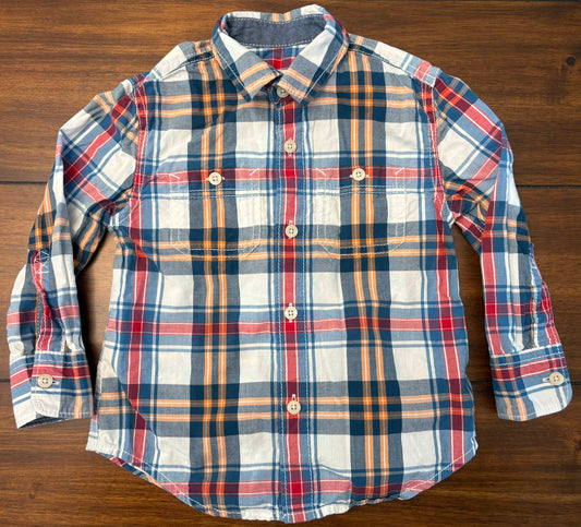 #197 Tucker & Tate Boys Size 2 Blue Red & Orange Plaid Long Sleeve Button Down Dress Shirt