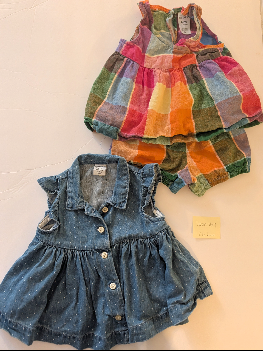*Reduced* Seller 97 Baby Gap, Jean Polka Dot Dress & Bright Plaid Set, baby girl, size 6mo (item 167)