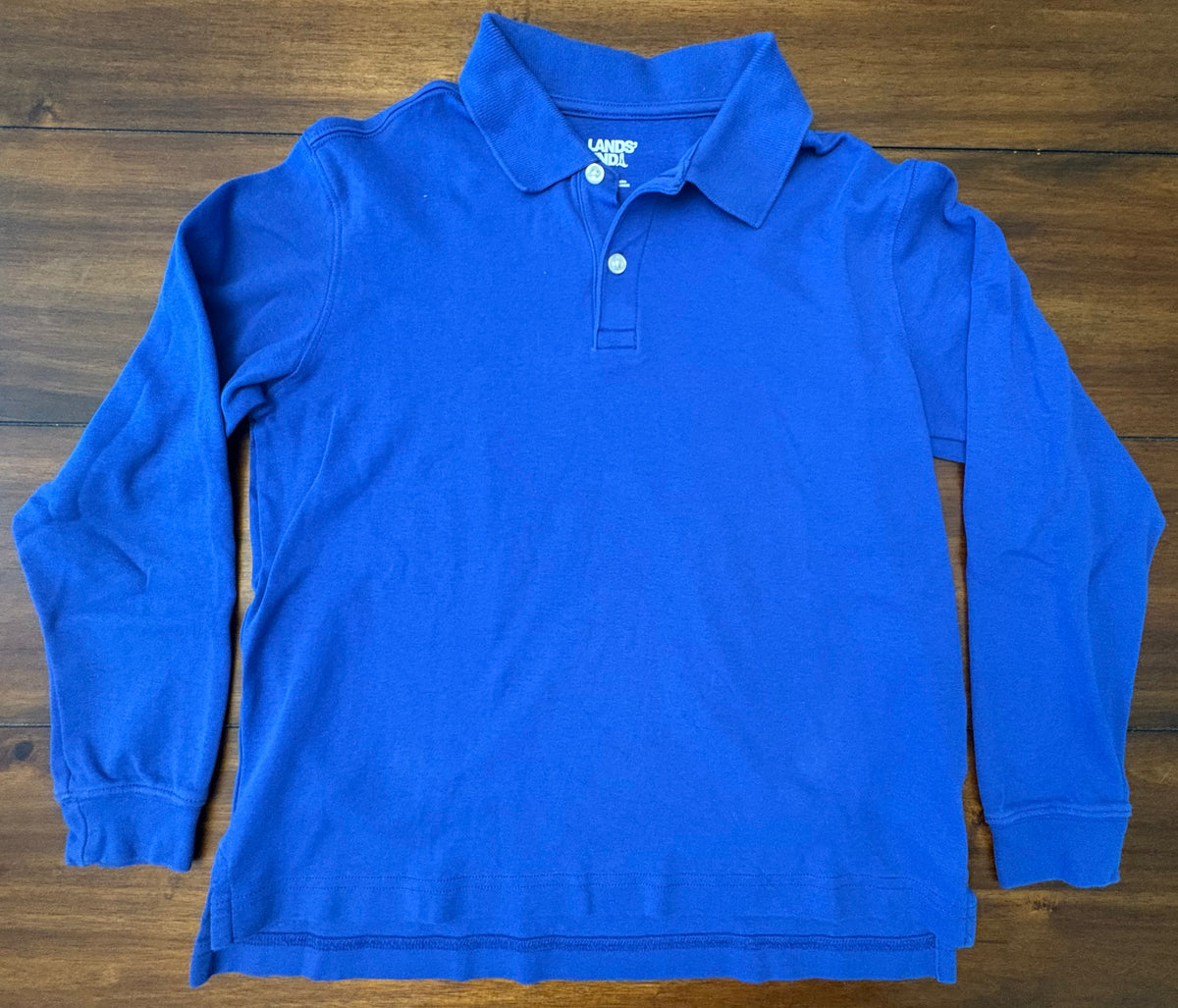 #197 Land's End Boys Size 10-12 (L) Blue Long Sleeve Polo Shirt