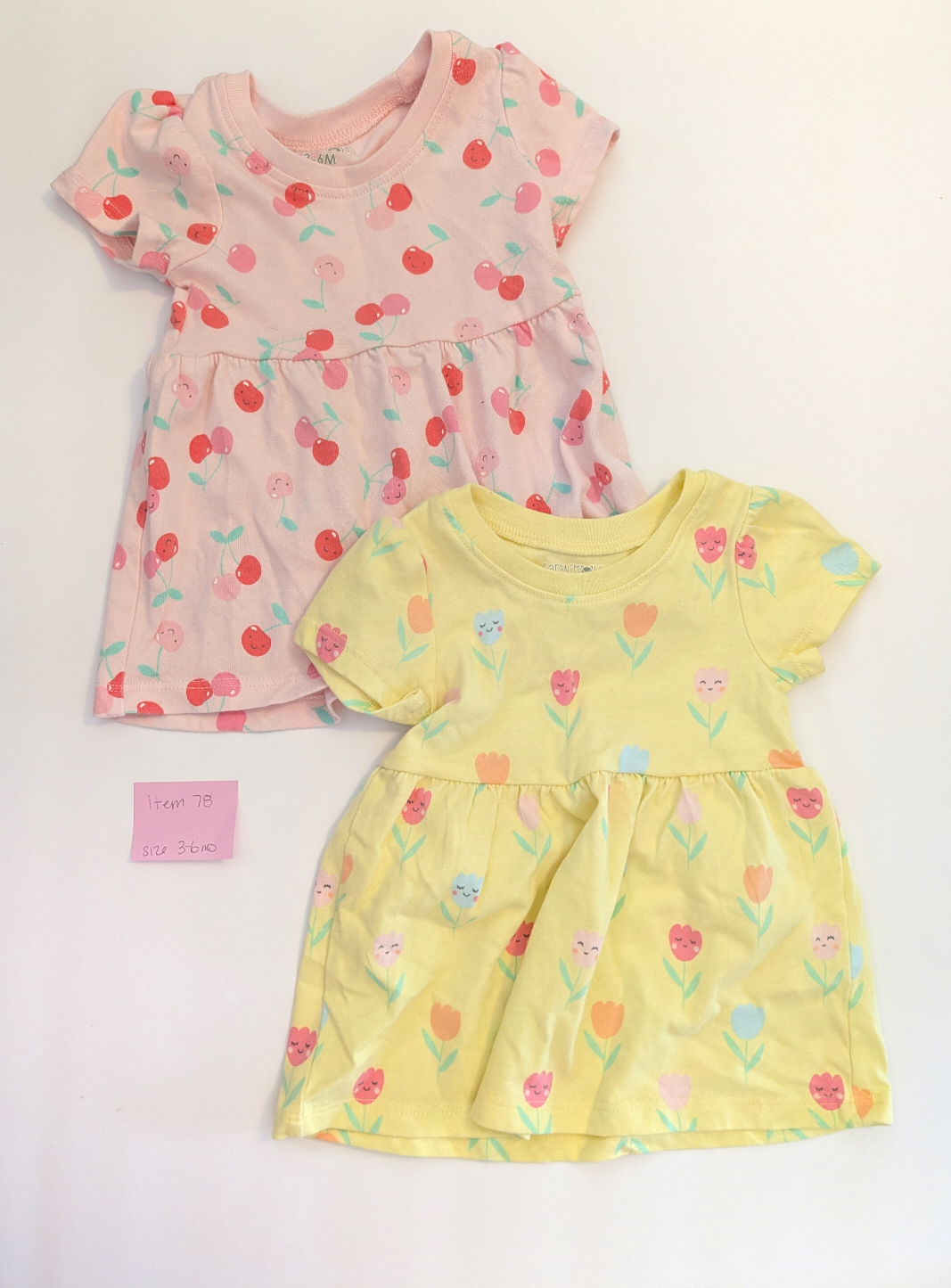 *Reduced* Seller 97, Granimal Dresses Pink w/cherries & Yellow w/flowers, baby girl, size 3-6mo (item 78)