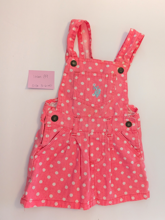 Seller 97, US Polo Neon Pink Jean Polka Dot Overall skirt, baby girl size 3-6mo (item 89)