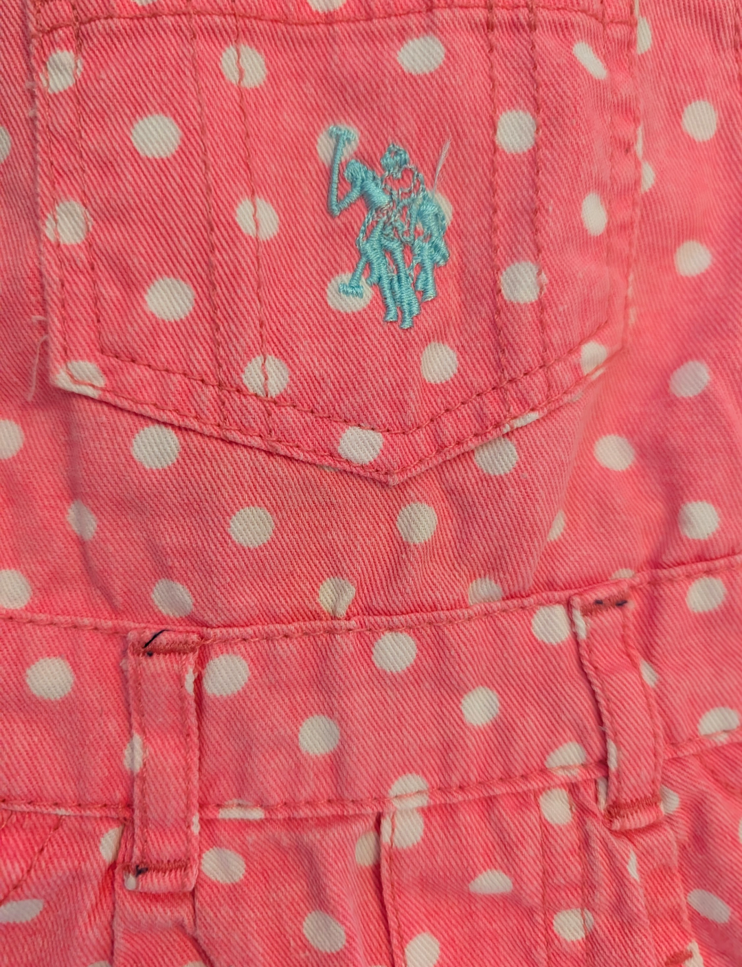 Seller 97, US Polo Neon Pink Jean Polka Dot Overall skirt, baby girl size 3-6mo (item 89)