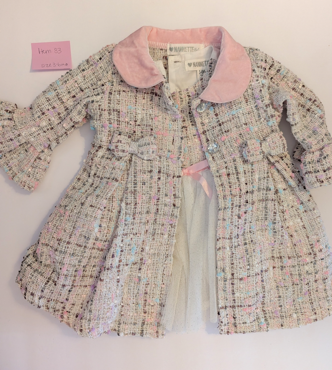 *Reduced* Seller 97, Nannette Baby Coat w/bell sleeves & Dress Set, baby girl, size 3-6mo