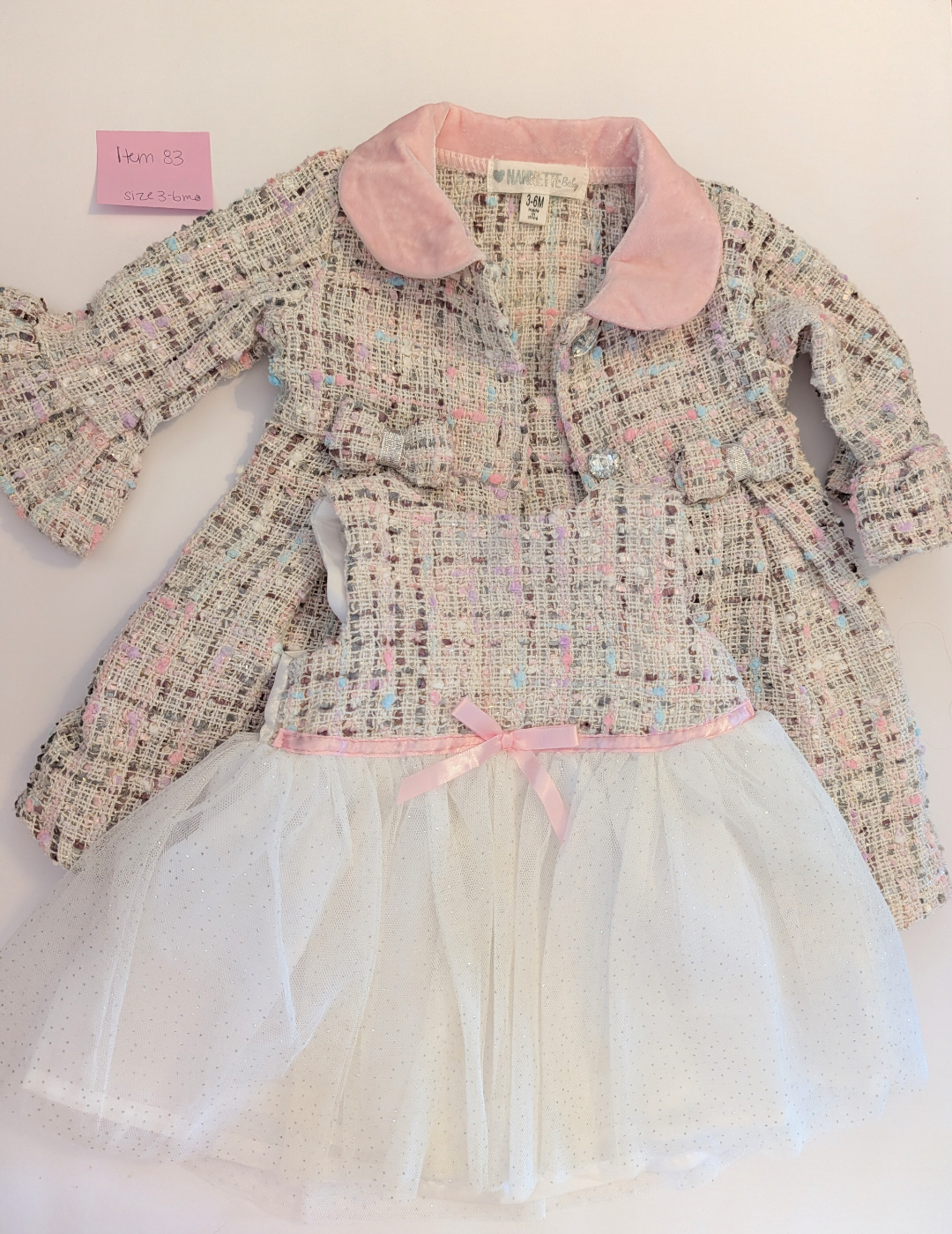 *Reduced* Seller 97, Nannette Baby Coat w/bell sleeves & Dress Set, baby girl, size 3-6mo