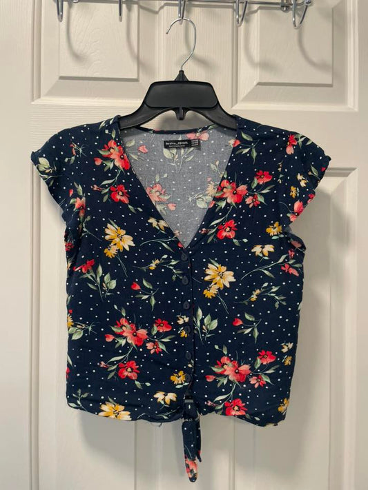#215 Bershka Blue Floral Blouse Women's Size XS