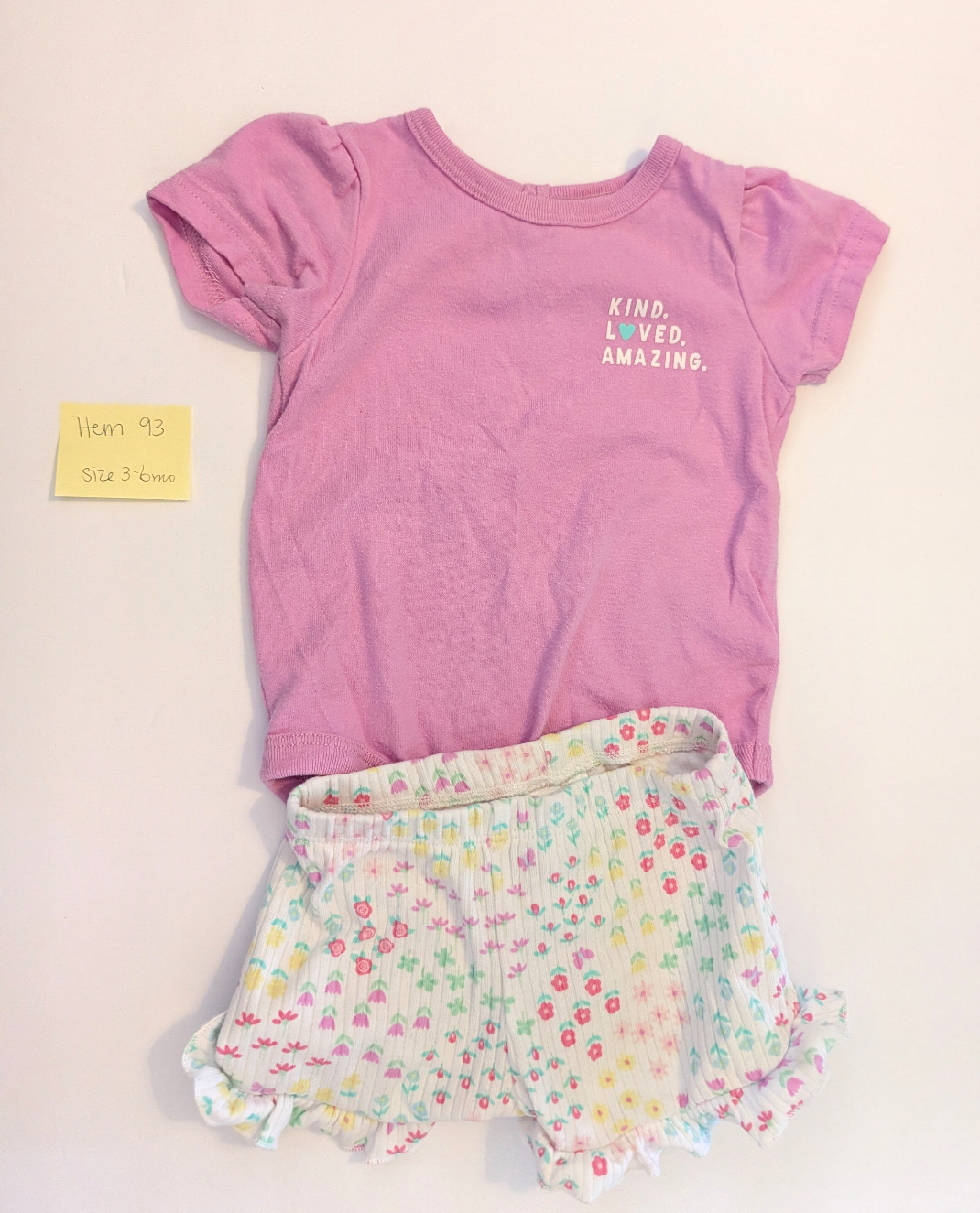 Seller 97, Granimals Floral Shorts & Purple Onesie, baby girl, size 3-6mo (item 93)