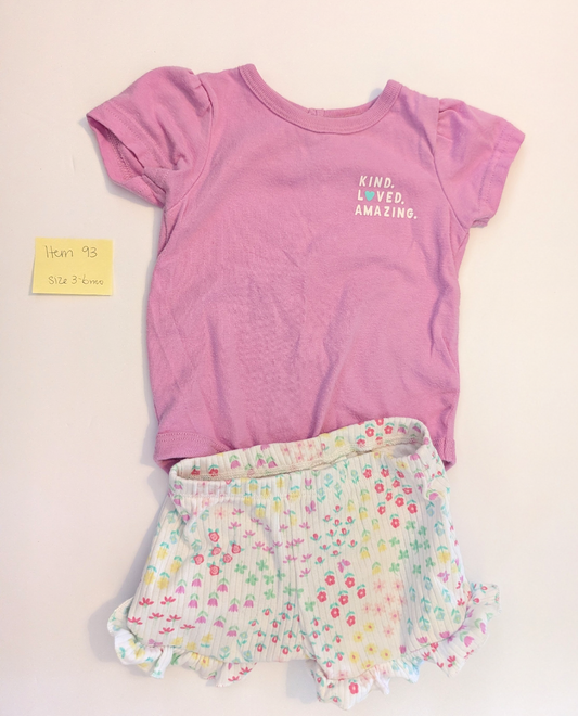 Seller 97, Granimals Floral Shorts & Purple Onesie, baby girl, size 3-6mo (item 93)