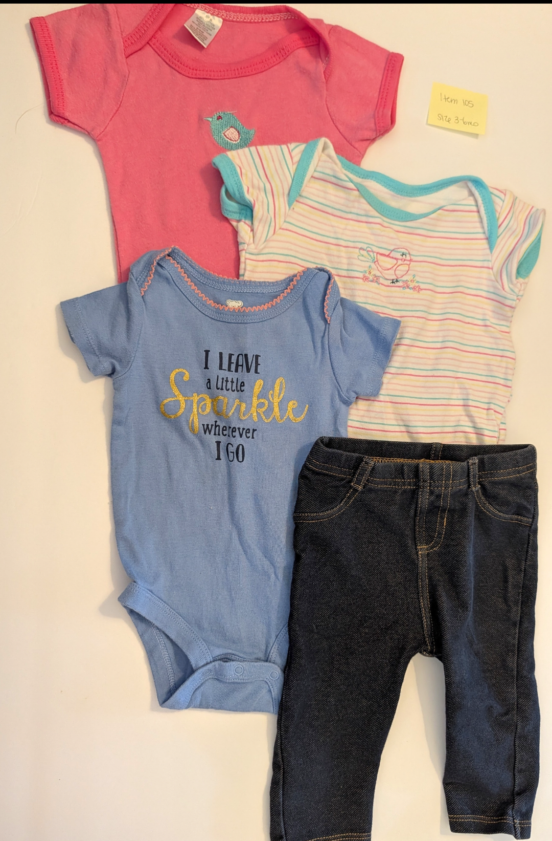 Seller 97, Koala 3 onesies & Jeggings, baby girl, size 3-6mo (item 105)