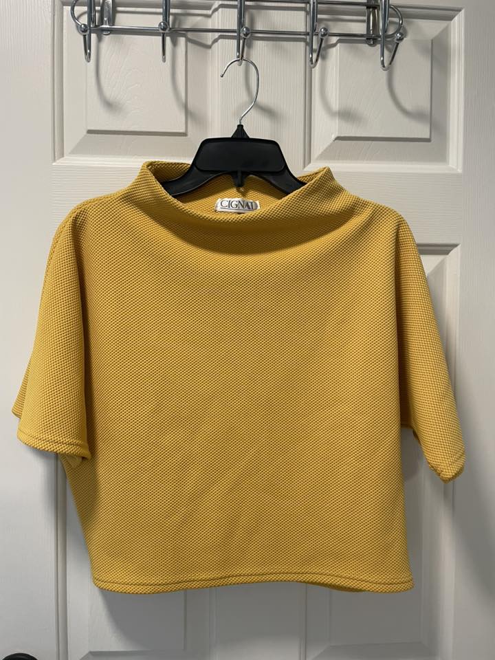 #215 CIGNAL Yellow Boat Neck Blouse Women's Size Small