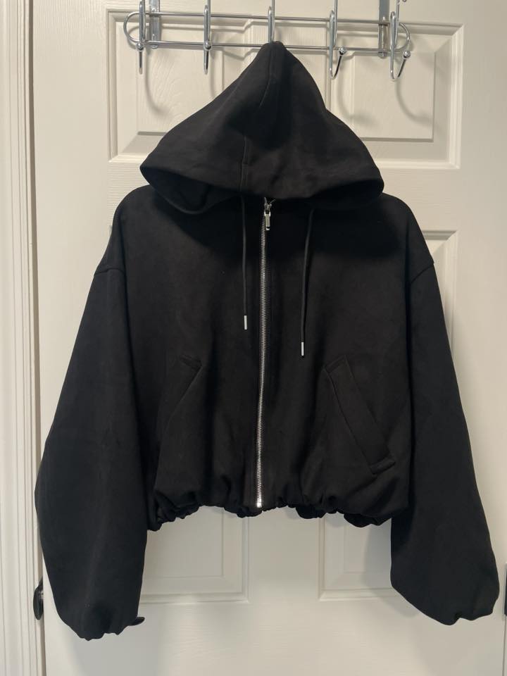 #215 Zara Black Cropped Hooded Zip Jacket Women's Size Small