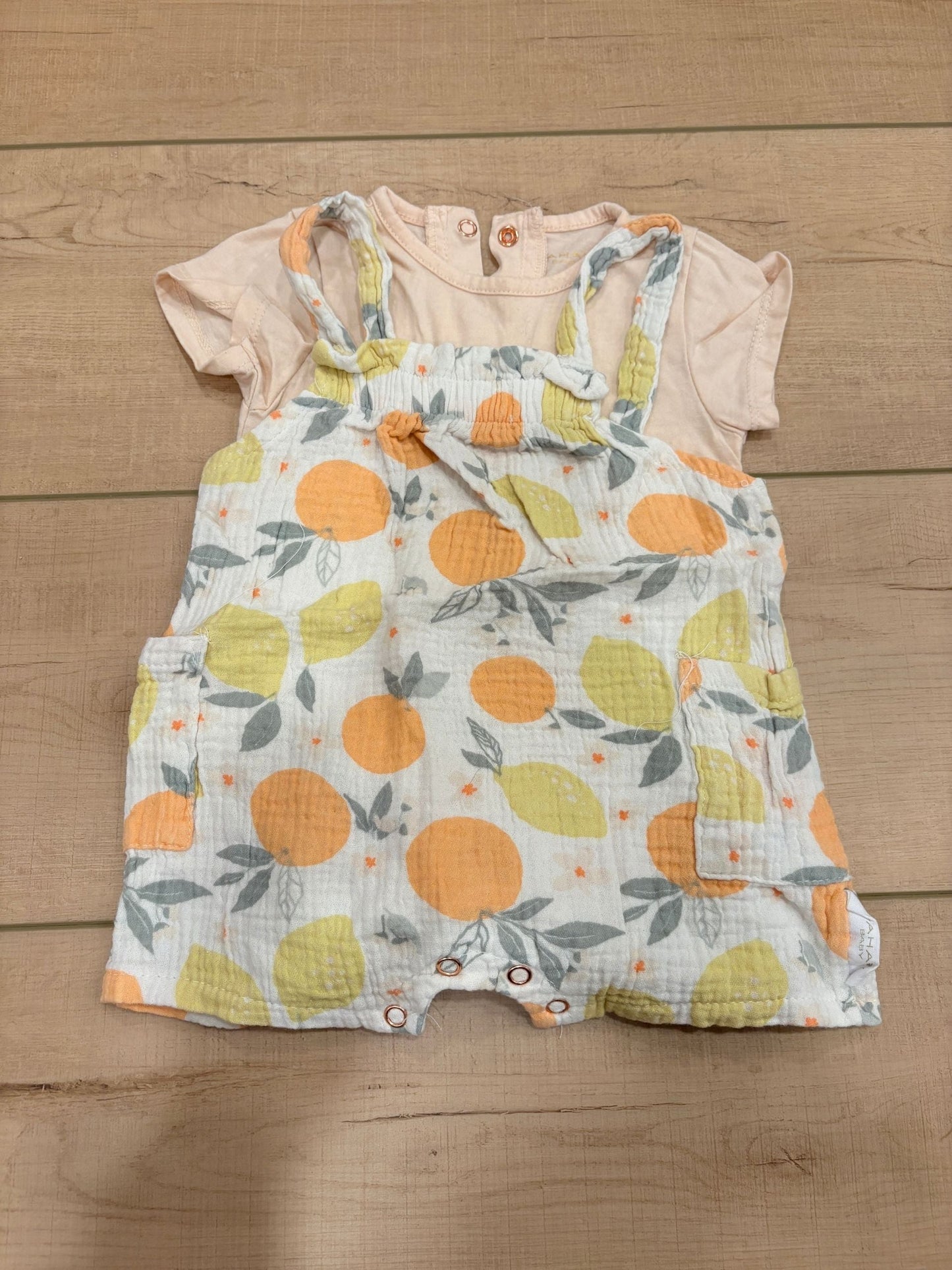 #37 REDUCED-6-9M Girls Tahari Baby Matching Bodysuit and Overalls with Matching Sun Hat (not pictured, see description)