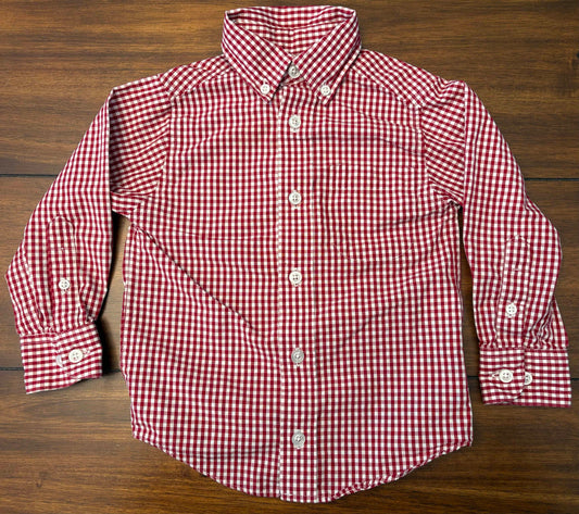 #197 Cass Club Boys Size 2-3 Red & White Checked Long Sleeve Button Down Dress Shirt