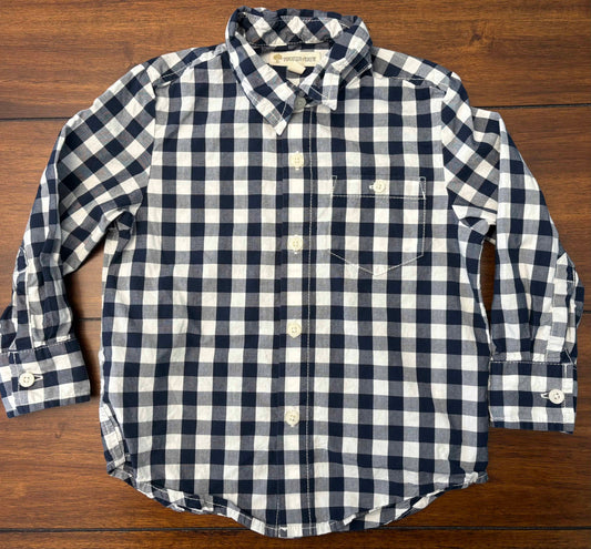 #197 Tucker & Tate Boys	Size 3 Navy & White	Buffalo Plaid Long Sleeve Button Down Dress Shirt