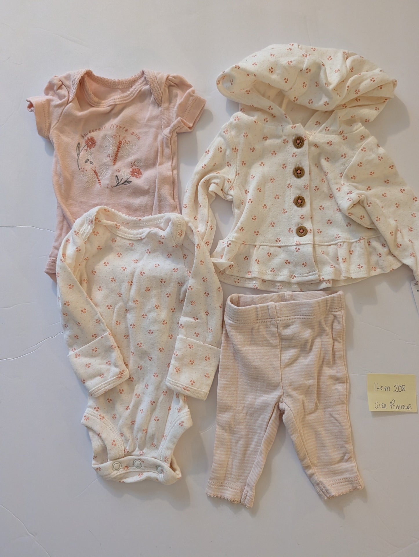 Seller 97,  Carter's Hooded Pink Flower Set, baby girl size Preemie NWT (item 208)