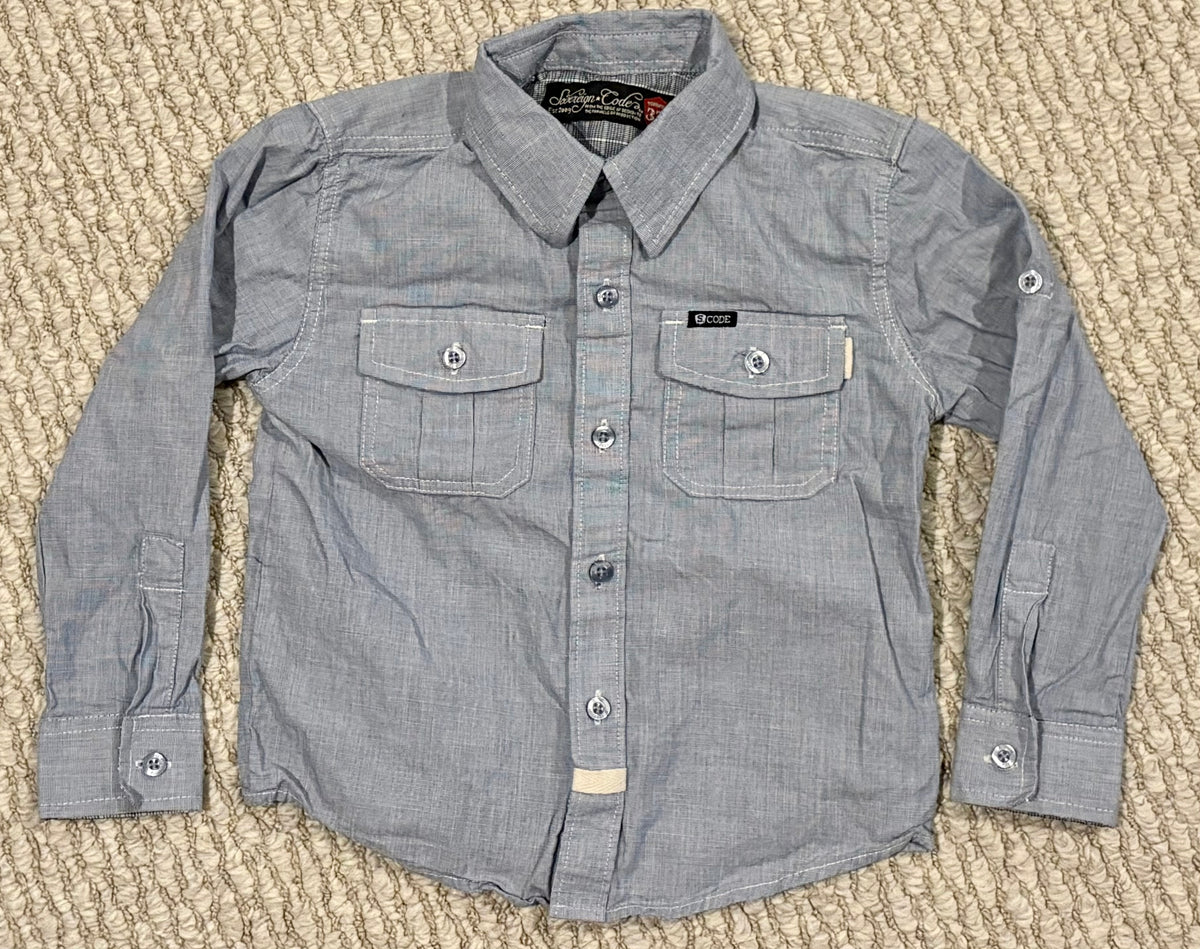 #197 Sovereign Code Boys Size 3 Blue Long Sleeve Button Down Dress Shirt