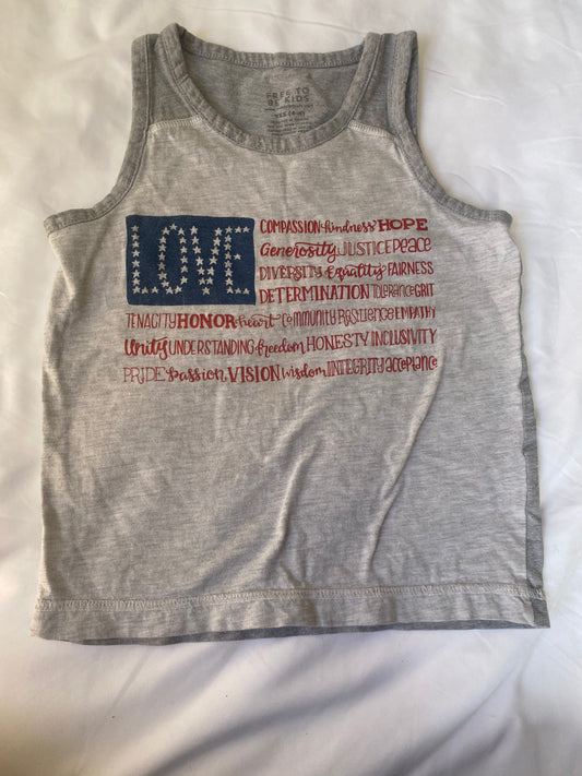 Flag tank fits like size 4 - see pic for more detail of inclusive text