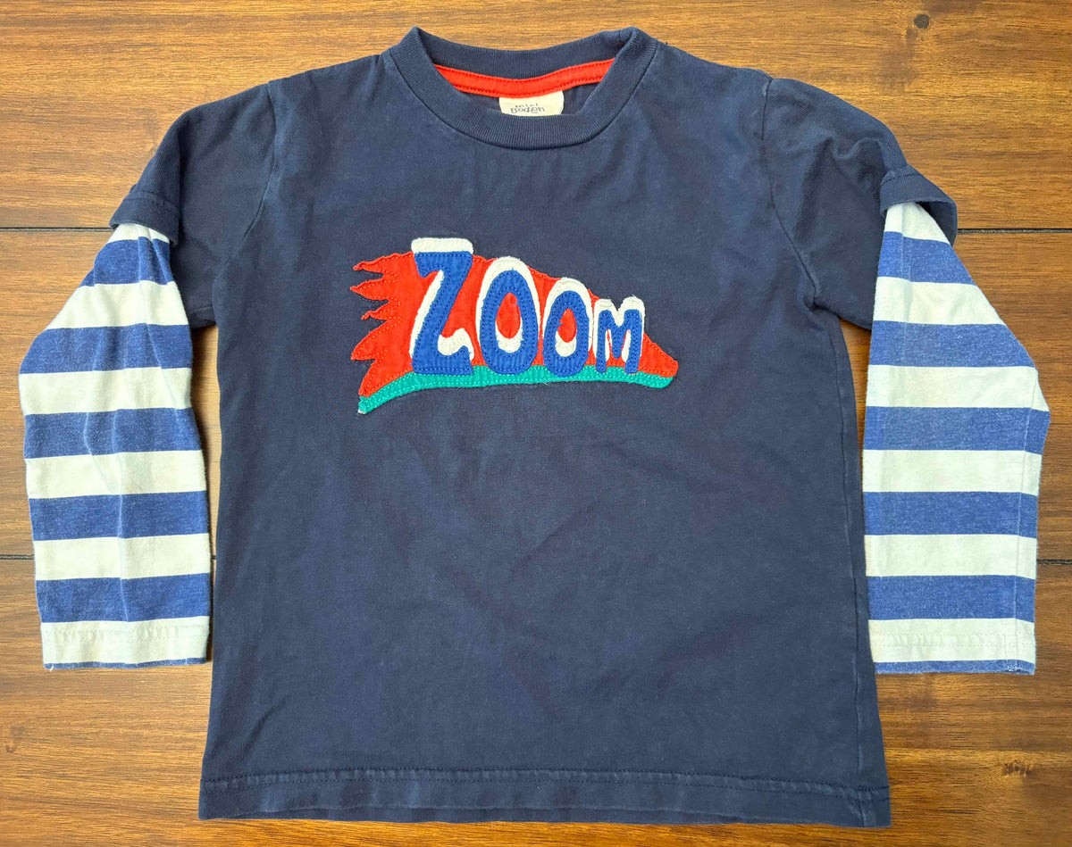 #197 Mini Boden Boys Size 3-4 Blue Embroidered Long Sleeve Top