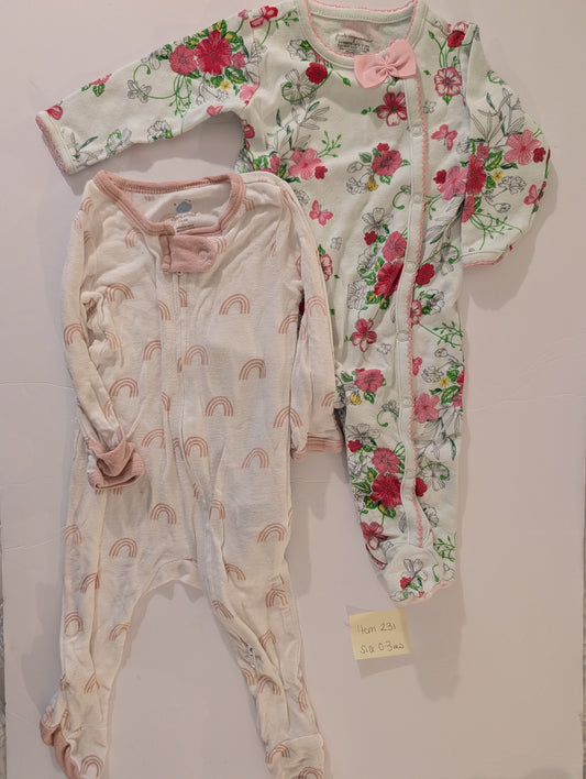 Seller 97, Cloud Island Zip Footed Onesie/PJs, baby girl, size 0-3mo (item 231)