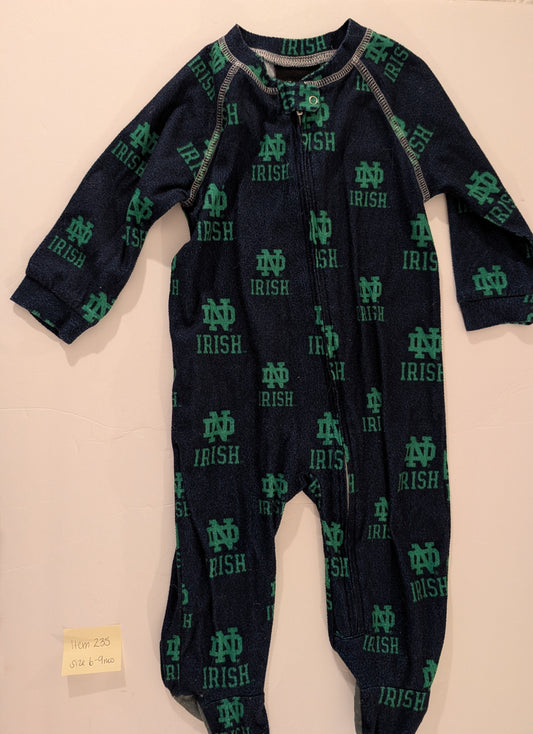 Seller 97, Game Day Notre Dame Footed PJs, Baby, size 6-9mo (item 235)
