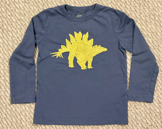 #197 Mini Boden Boys Size 3-4 Blue Embroidered Dinosaur Long Sleeve Top