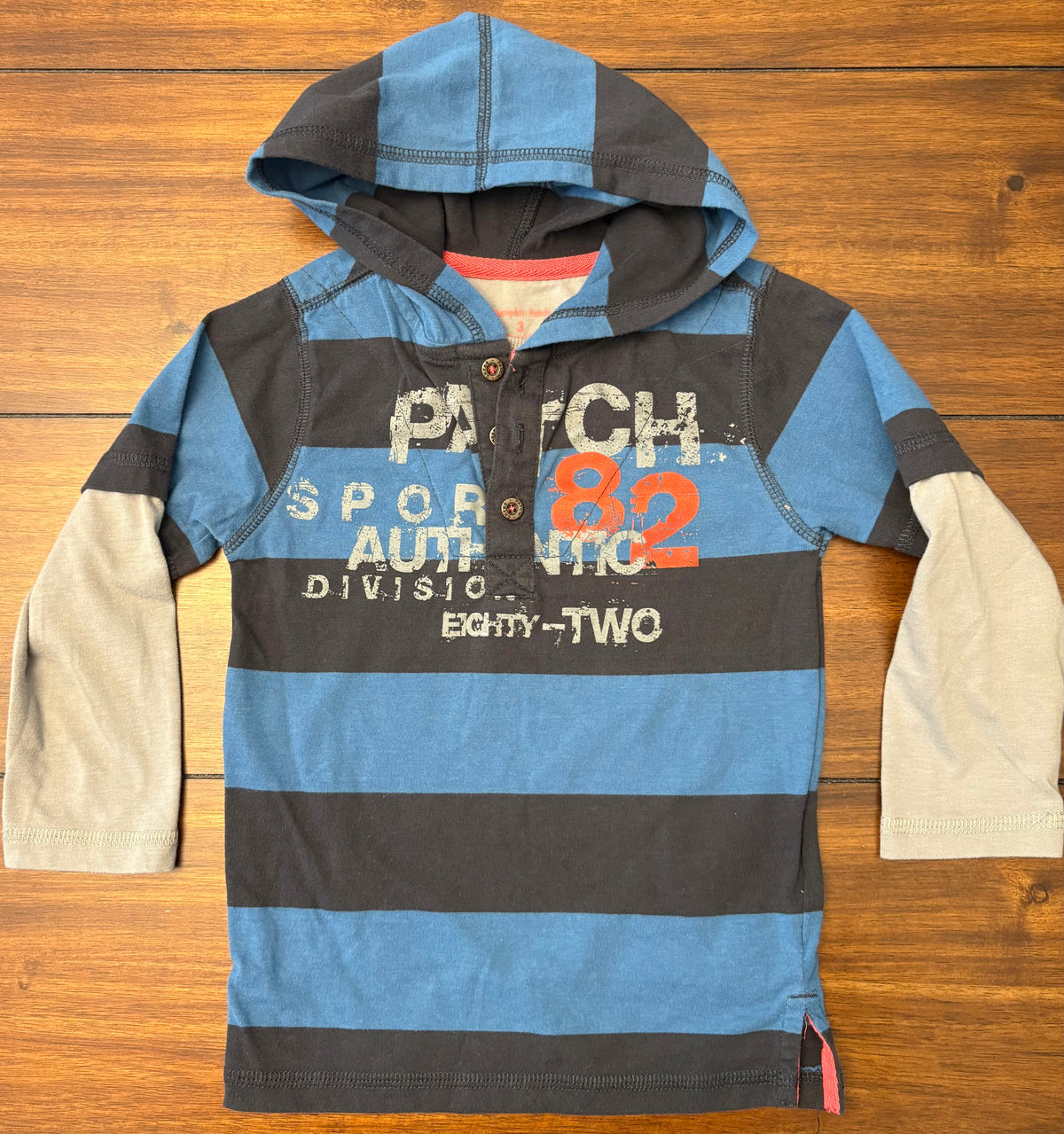 #197 Pumpkin Patch Boys Size 3 Navy & Blue Hooded Henley