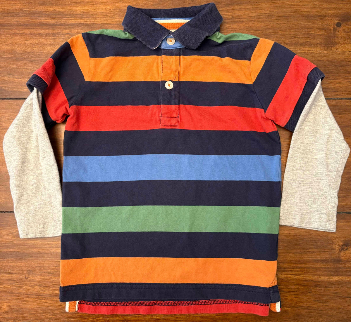 #197 Mini Boden Boys Size 3-4 Striped Long Sleeve Polo Shirt