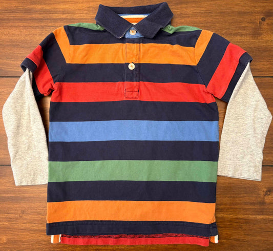 #197 Mini Boden Boys Size 3-4 Striped Long Sleeve Polo Shirt