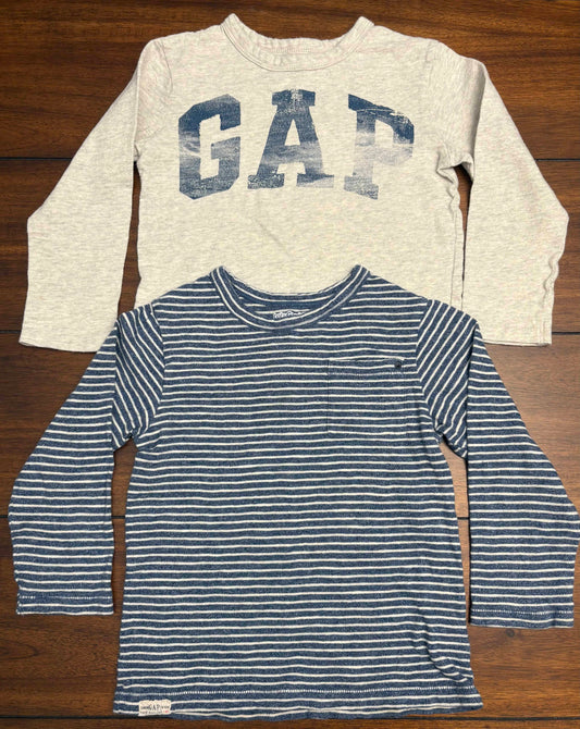 Seller #210 Baby Gap Boys Size 4 Cream & Blue GAP Logo and Striped Long Sleeve Top Bundle