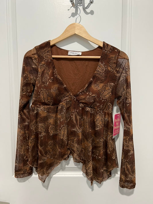 Seller #76 - Good Days Sheer Brown Paisley Long Sleeve Peplum Top Medium Fairy Grunge NWT