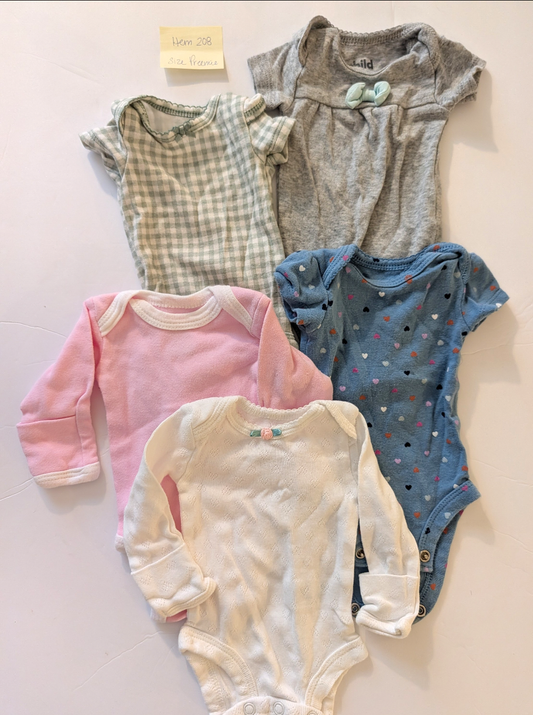 Seller 97, 5 Onesie Bundle, baby girl size Preemie (item 208)