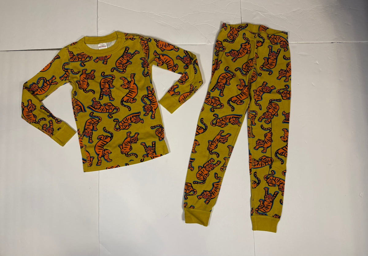 #141 Unisex Size 6-7 (120) Hanna Andersson Yellow Tiger Long Sleeve Pajamas