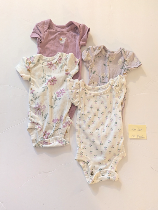 Seller 97, Carter's Koala Purple Onesie Bundle, baby girl size Preemie (item 209)