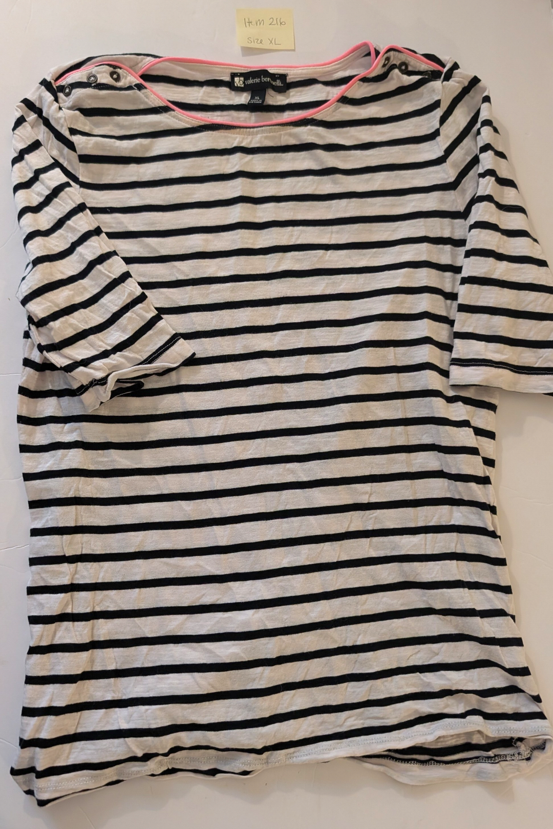 Seller 97, Valerie Bertinelli Navy & White Striped Shirt w/Neon Pipping, women's size XL (item 216)