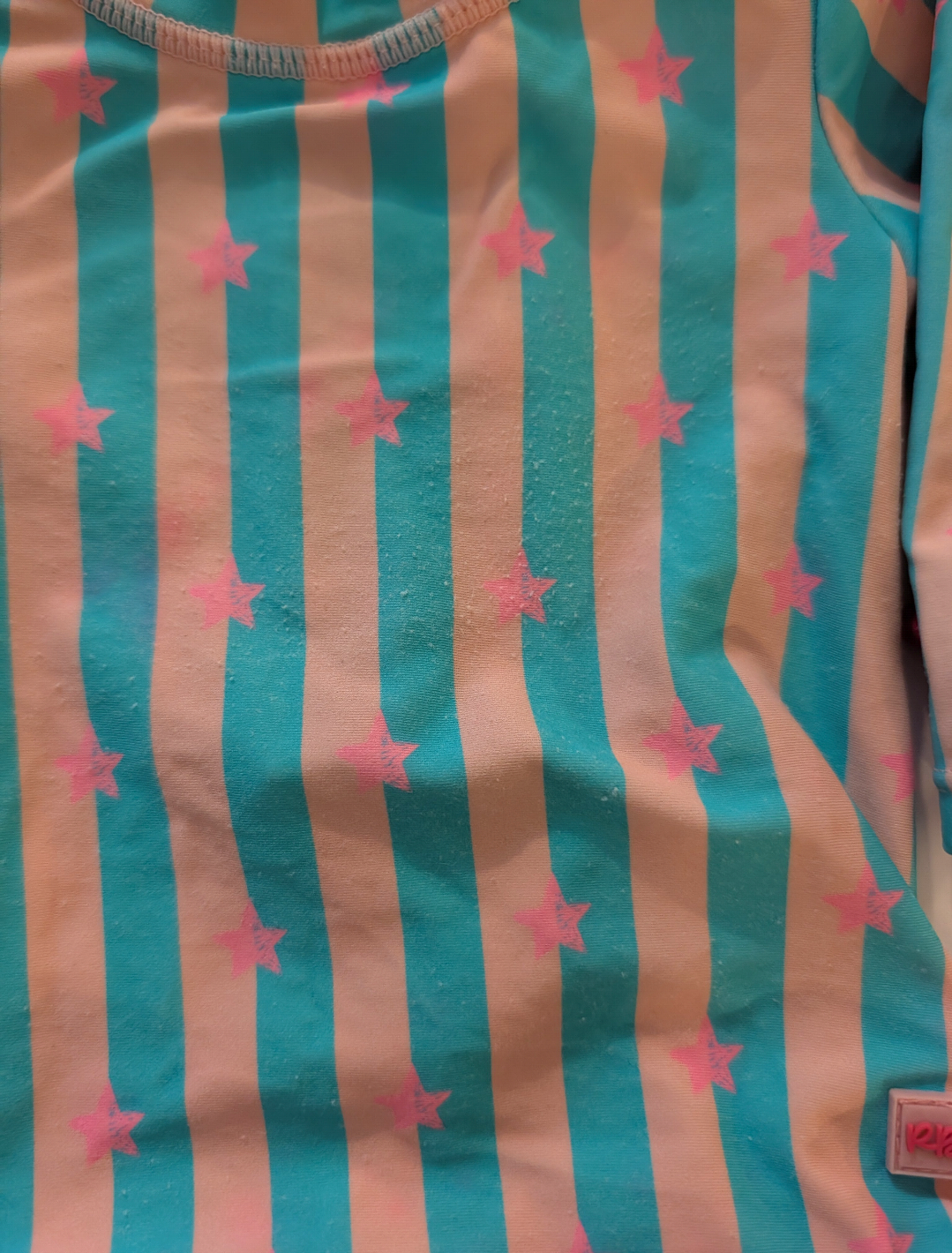 Seller 97, Ruffle Butts Pink & Blue Striped Swimsuit w/Pink Stars & Matching Pink Hat, baby, size 3-6mo (item 217)
